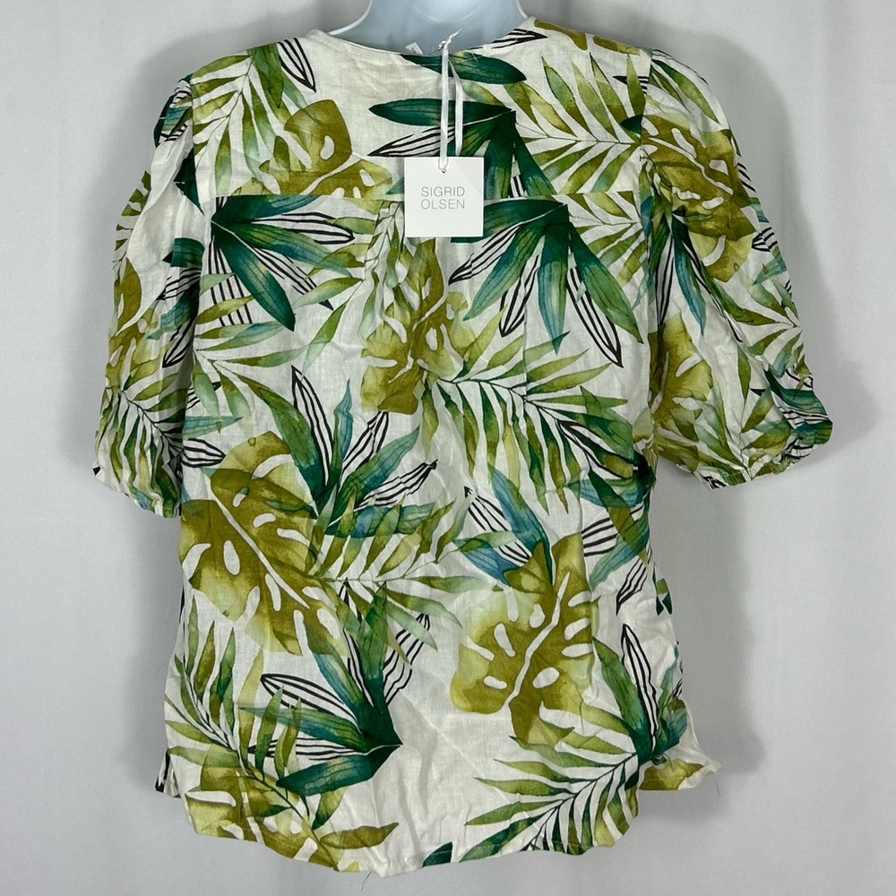 Sigrid Olsen Linen blend Tropical Leaf Print Blouse NWT S - Picture 9 of 12
